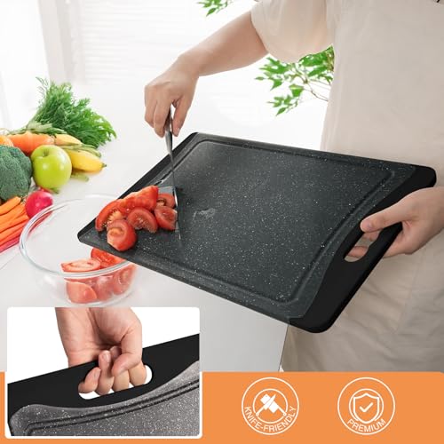 Extra Large Cutting Boards, Plastic Cutting Boards for Kitchen (Set of 3) Cutting Board Set Dishwasher Chopping Board with Juice Grooves Easy-Grip Handles, Dark Grey, Empune - photo 3
