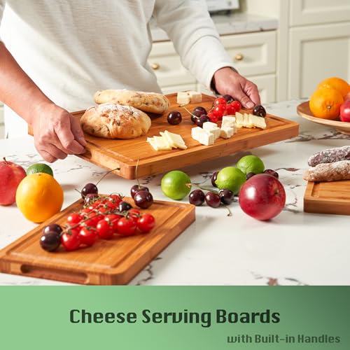 Allsum Extra Thick Wood Cutting Board for Kitchen, Reversible and Durable | 1” thick carbonized bamboo butcher block - resists warping - with handles, juice groove - charcuterie board for party - photo 4
