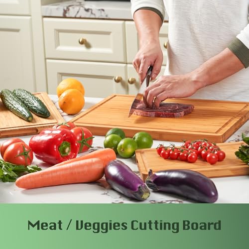 Allsum Extra Thick Wood Cutting Board for Kitchen, Reversible and Durable | 1” thick carbonized bamboo butcher block - resists warping - with handles, juice groove - charcuterie board for party - photo 3