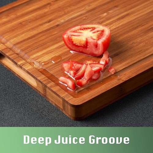 Allsum Extra Thick Wood Cutting Board for Kitchen, Reversible and Durable | 1” thick carbonized bamboo butcher block - resists warping - with handles, juice groove - charcuterie board for party - photo 5