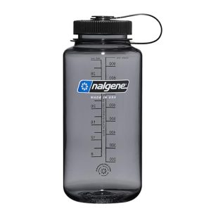 Nalgene 32 oz Wide Mouth Water Bottle, Gray w/ Black Lid | BPA-Free, Durable & Lightweight, Leak Proof, Dishwasher Safe, Large Reusable Plastic Bottle for Hiking, Gym, Work & Travel