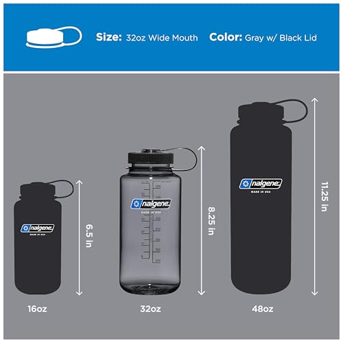 Nalgene 32 oz Wide Mouth Water Bottle, Gray w/ Black Lid | BPA-Free, Durable & Lightweight, Leak Proof, Dishwasher Safe, Large Reusable Plastic Bottle for Hiking, Gym, Work & Travel - photo 6