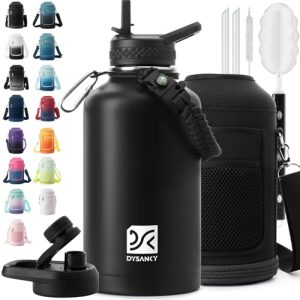 DYSANKY Insulated Water Bottle with Straw Lid & Portable Carrier Bag, 64oz | Thickened Stainless Steel Large Metal Sports Water Jug, Includes Spout Lid, BPA-Free, Half Gallon, Perfect for Gym & Hiking