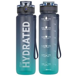 Sahara Sailor Water Bottle 32oz, Tritan Sports Bottle with Time Marker | Bpa Free, Leakproof Wide Mouth With Fast Flow Lid And Cleaning Brush, For Gym School Office Travel, 1 Count